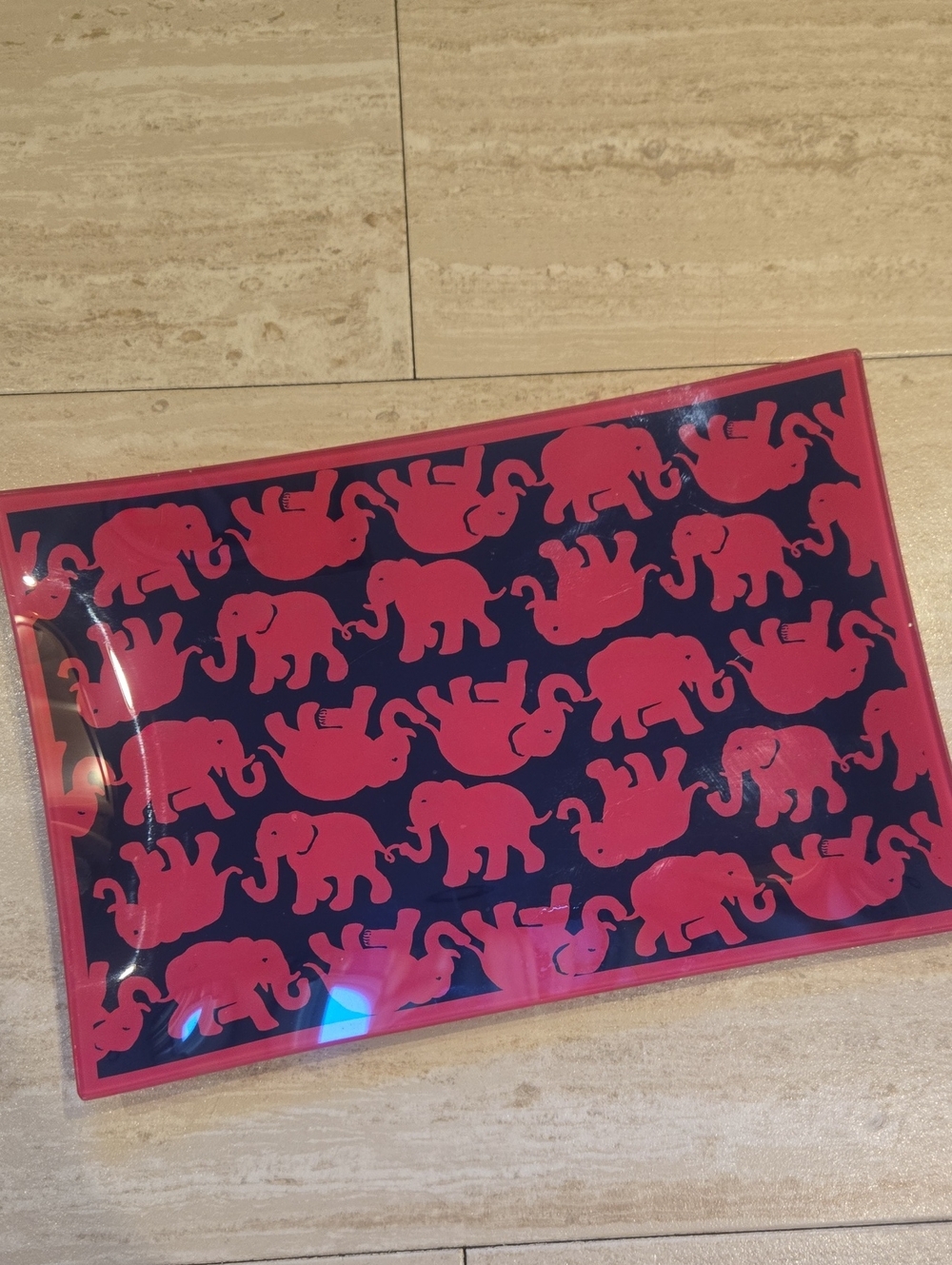 Lilly Pulitzer Navy/Pink Elephant Glass Vanity Dish/Plate
